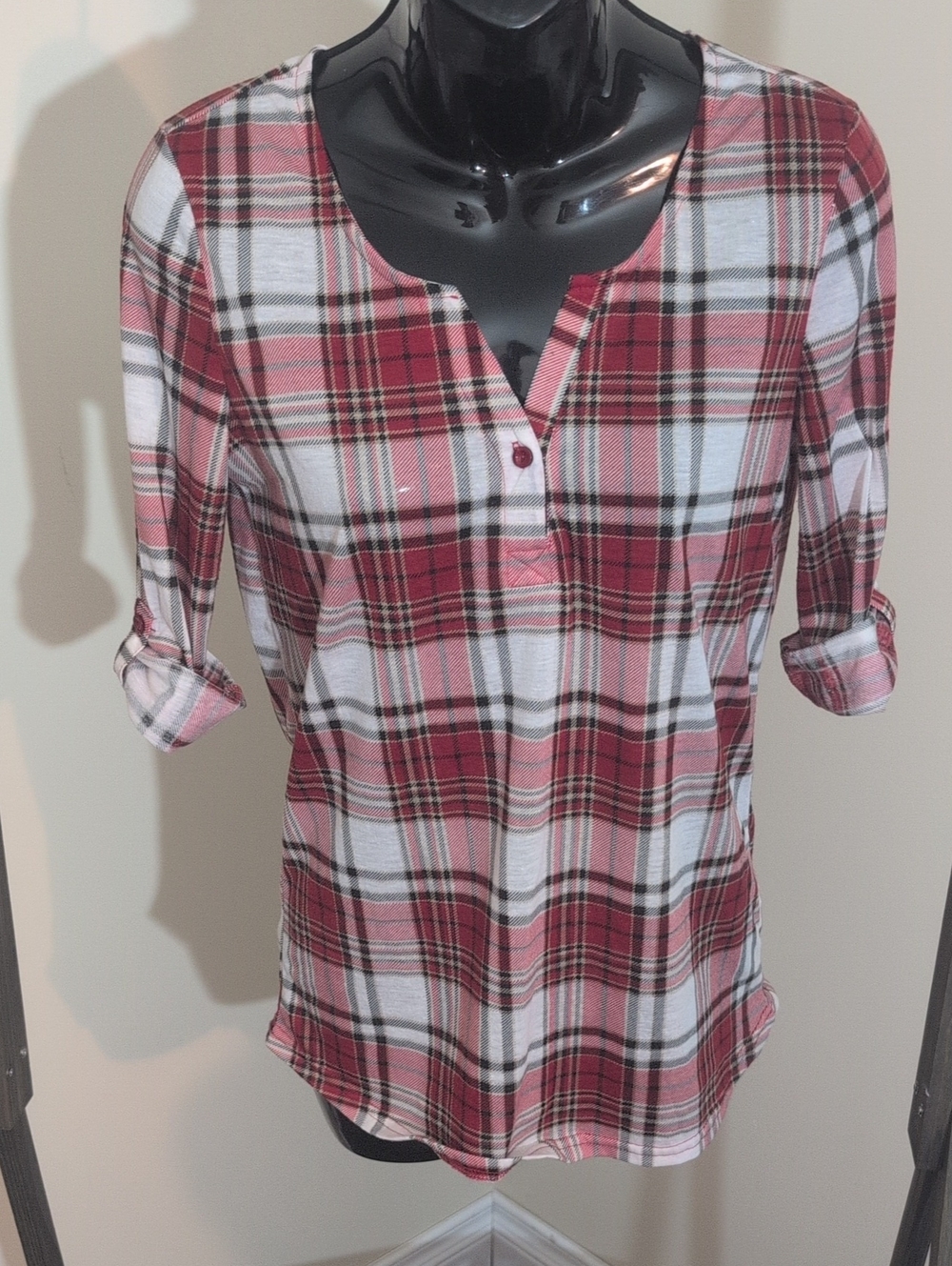 Ardene | Plaid Henley Tunic in Red and White